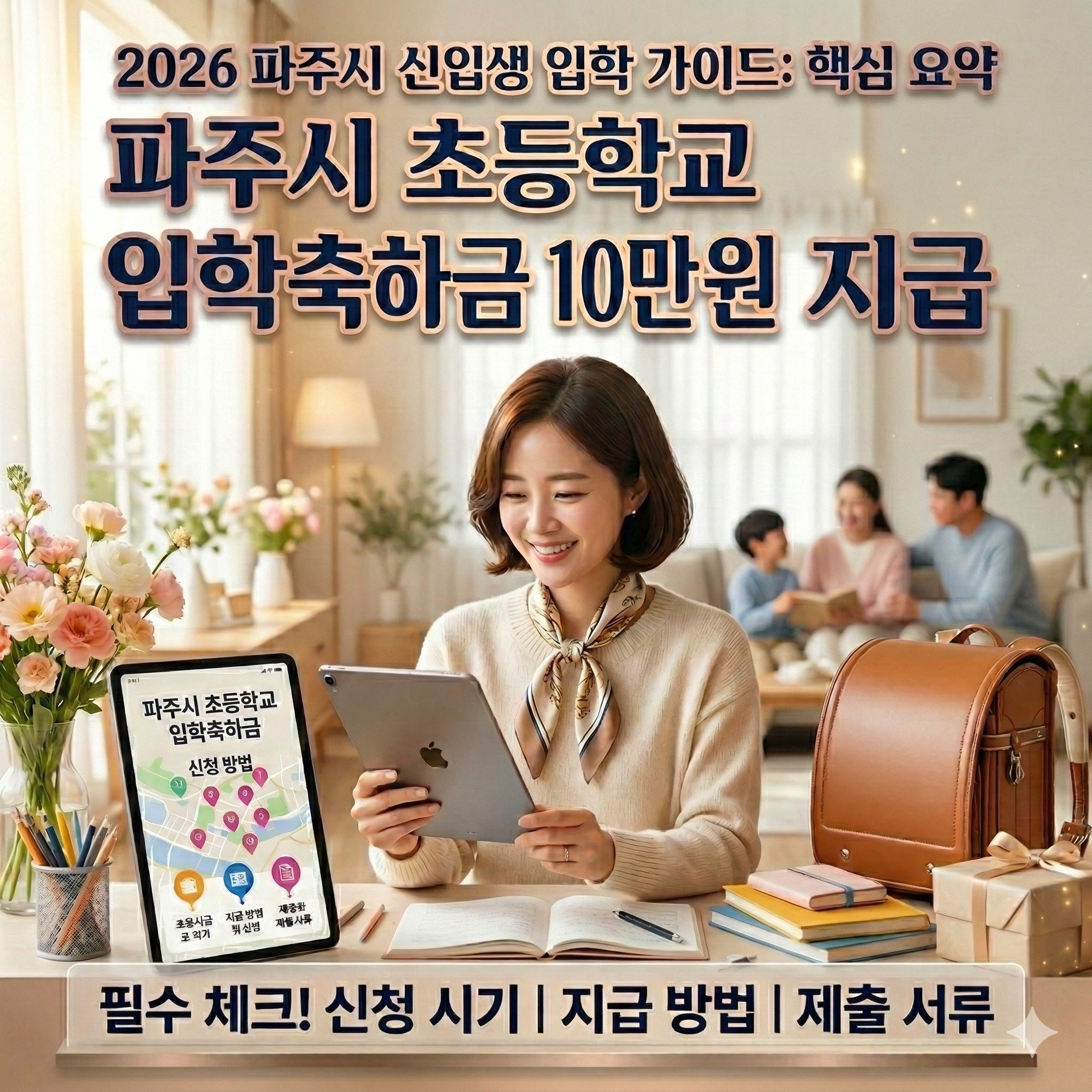 파주시 초등학교 입학축하금 10만원, 신청 방법