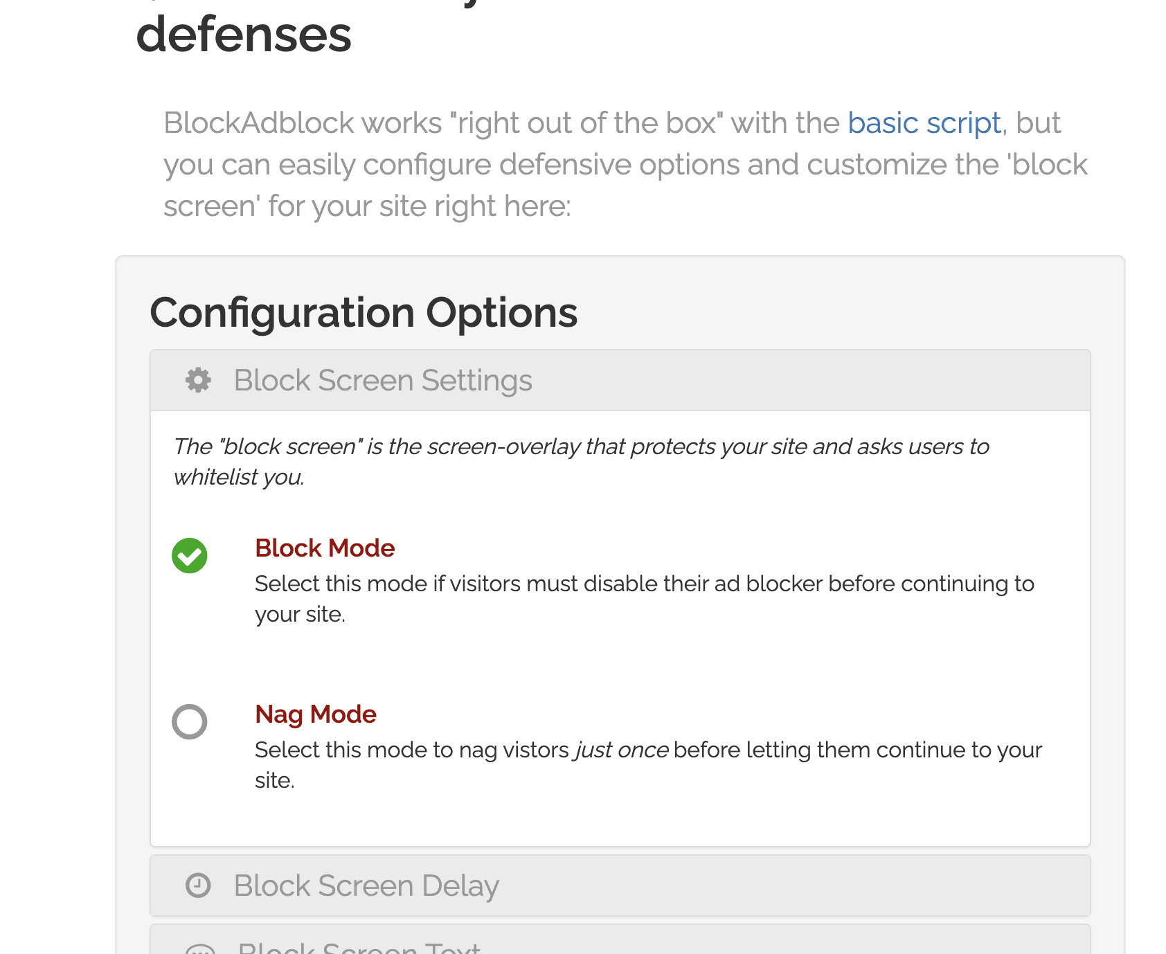 Block screen settings