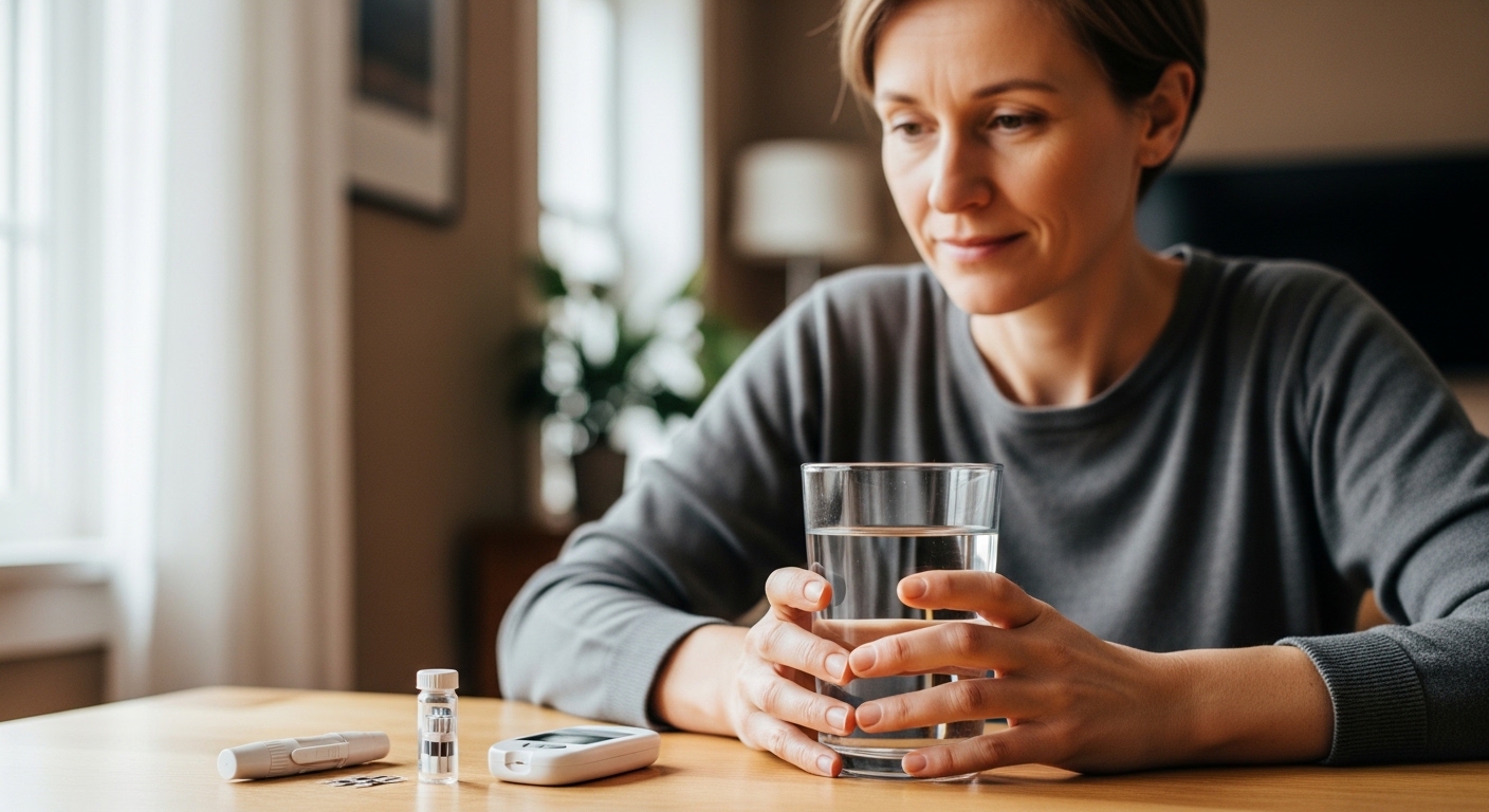 당뇨 관리를 위해 측정기로 측정하고있다