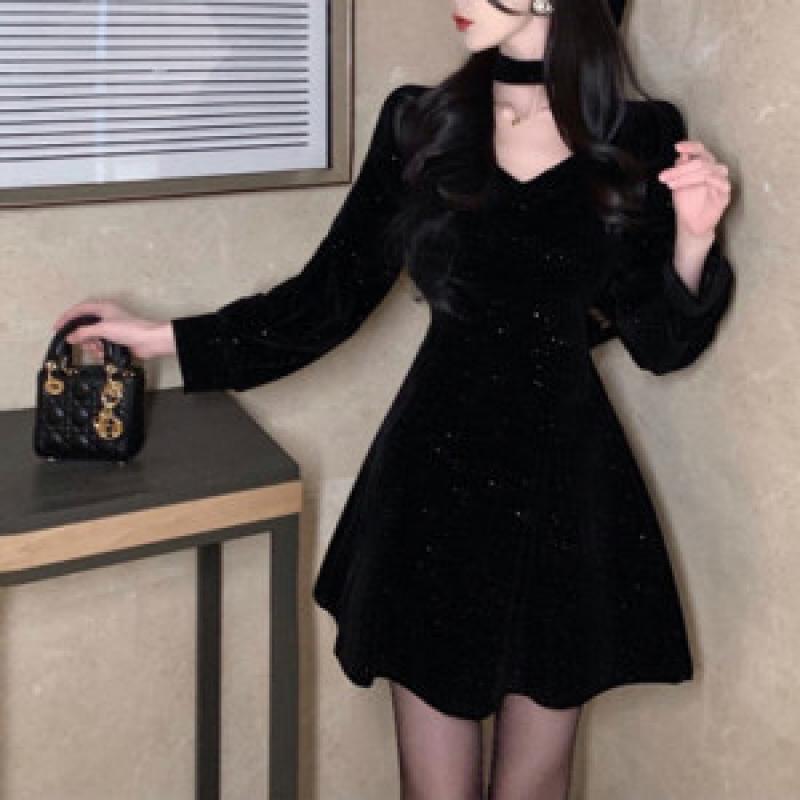 블랙드레스 벨벳 숏 짧은치마 파티 프롬드레스 검정색