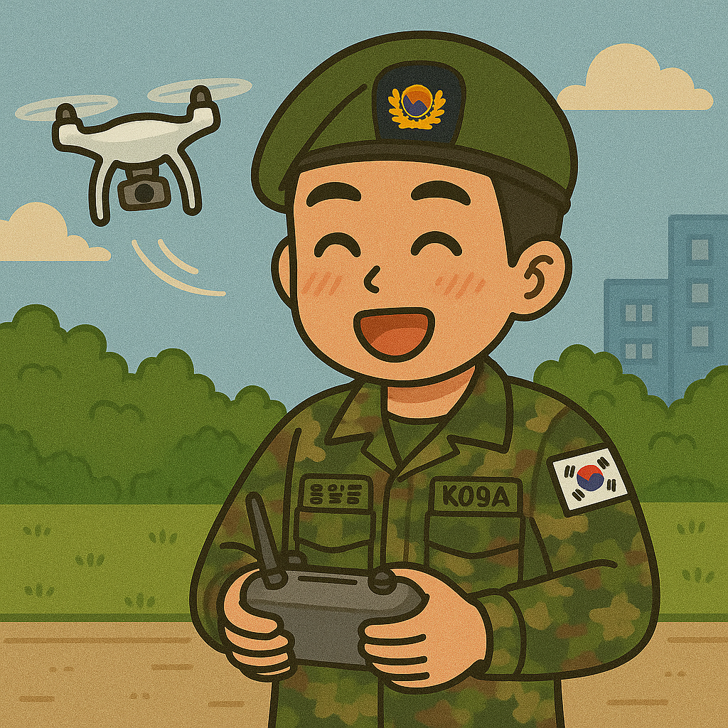 군대에서 드론을 조종하고 있는 군인