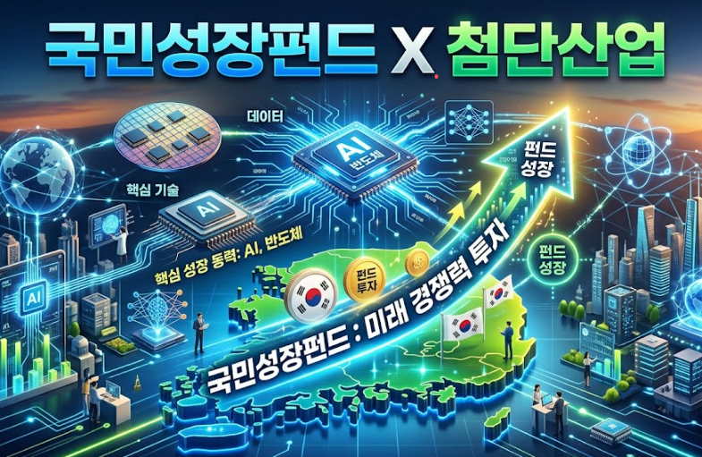 국민성장펀드와 첨단산업(AI, 반도체)을 직관적으로 보여주는 이미지