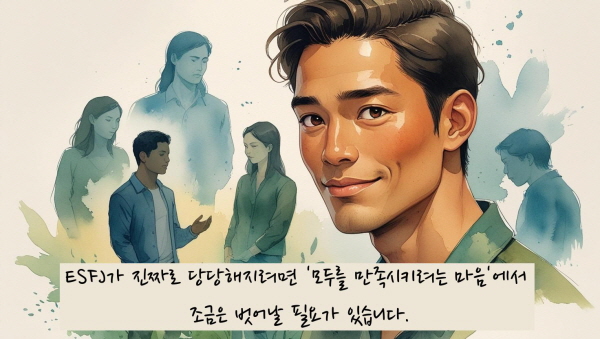 ESFJ가 진짜로 당당해지려면 ‘모두를 만족시키려는 마음’에서 조금은 벗어날 필요가 있습니다에 관한 그림입니다