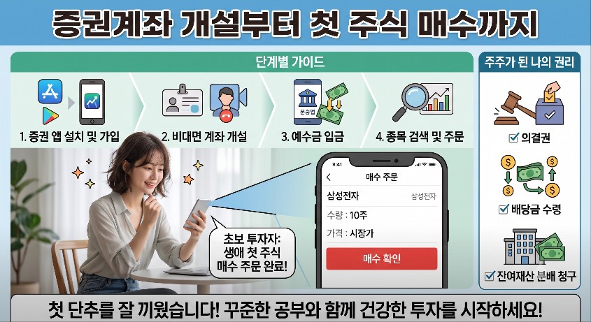 스마트폰 증권사 앱으로 주식 매수 주문을 넣는 주식초보 투자자