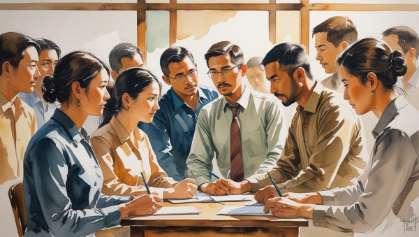 ESTJ는 현실적이고 책임감이 강한 성향으로, 전통적 가치와 조직의 질서를 존중하며, 연고주의 구조를 효율적인 사회적 자원으로 받아들입니다에 관한 그림