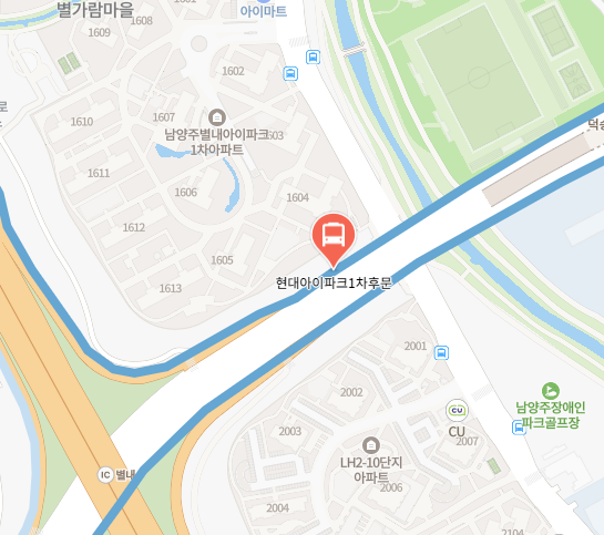 별내현대아이파크에서 인천공항 리무진 공항버스(8844번) 지도 위치