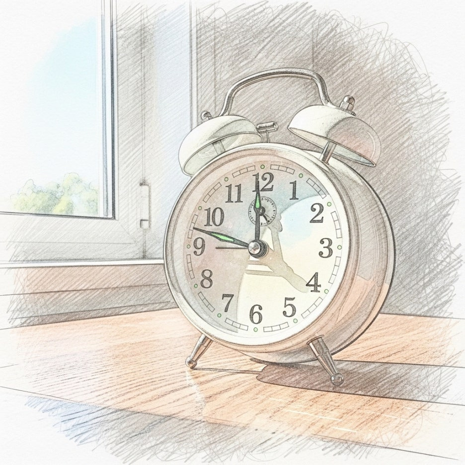 이른 아침 시간을 가리키는 탁상시계