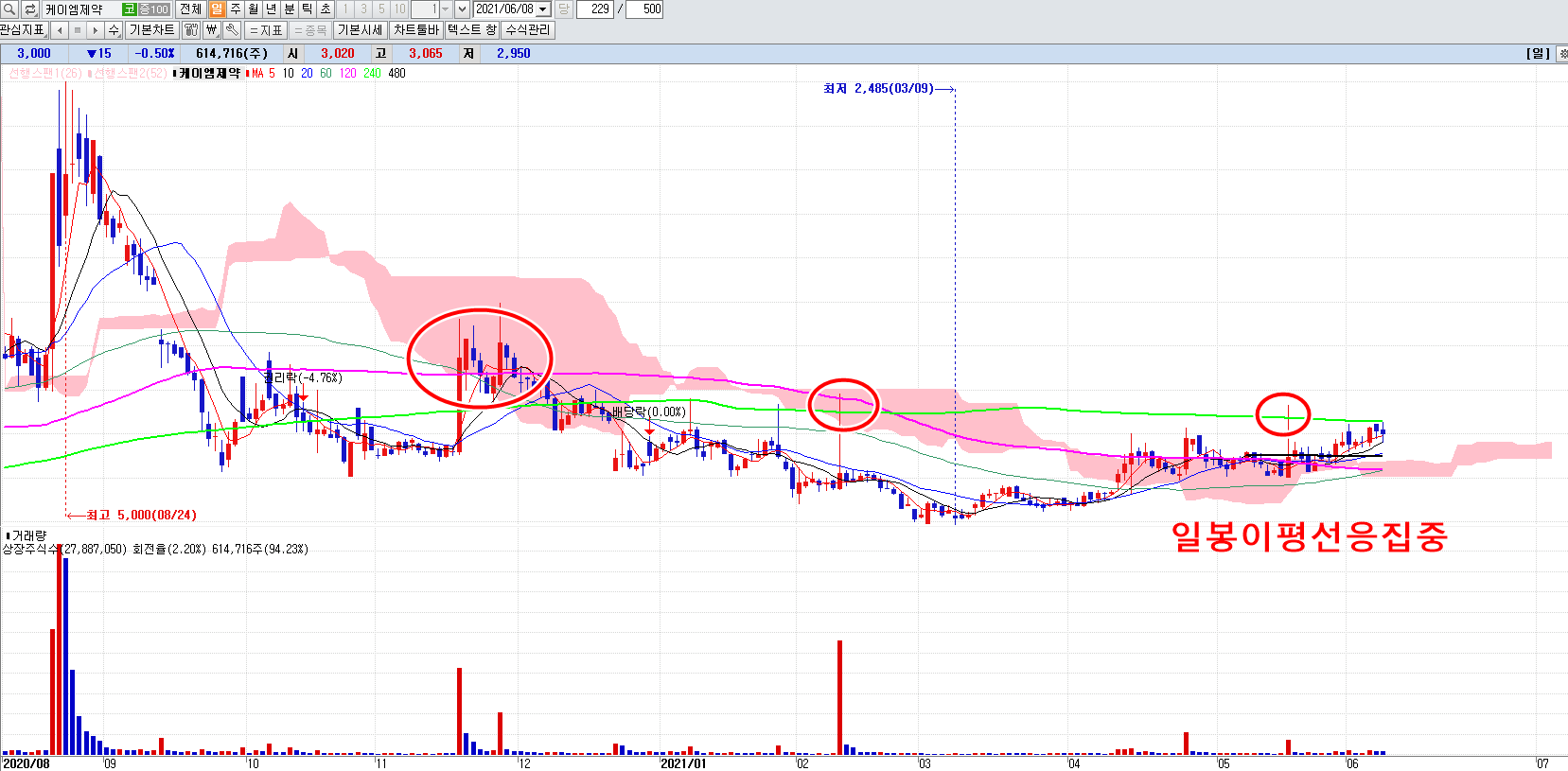 케이엠제약일봉차트