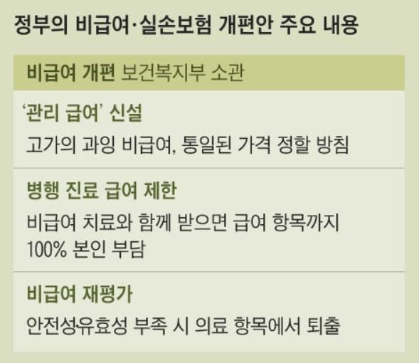 정부의 실손보험 개편안 주요내용