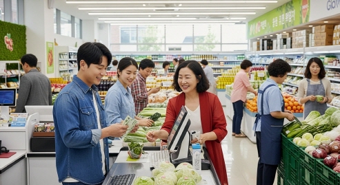 서민 가게에서 지역화폐 결제하는 모습