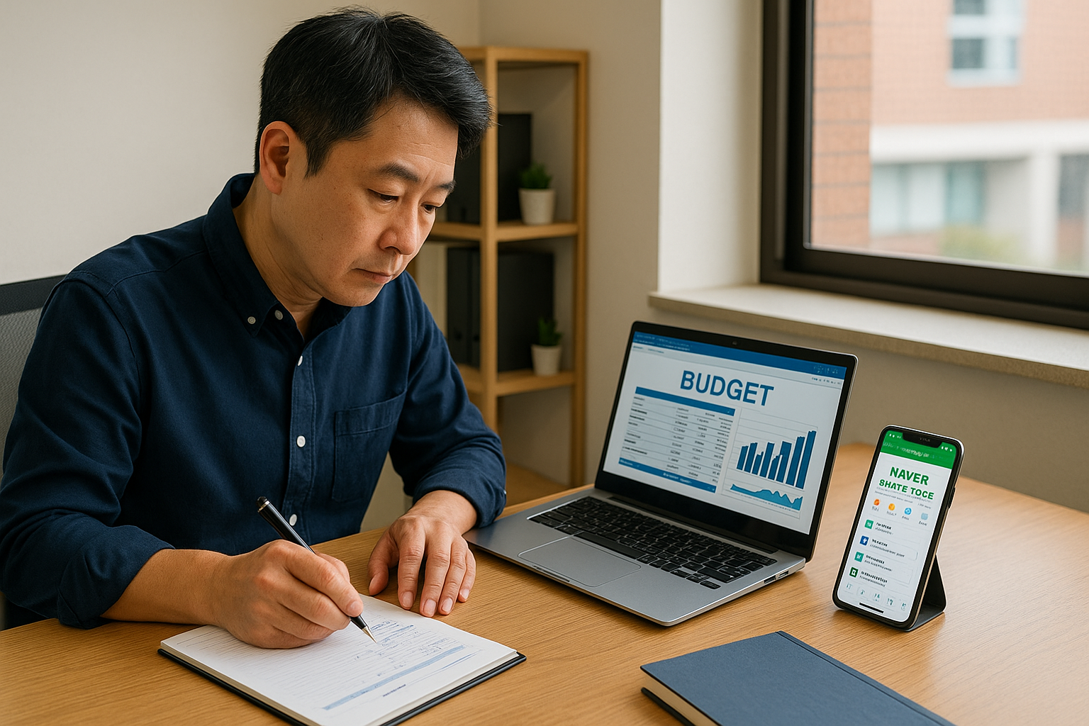 예산을 검토하는 50대 신규창업가