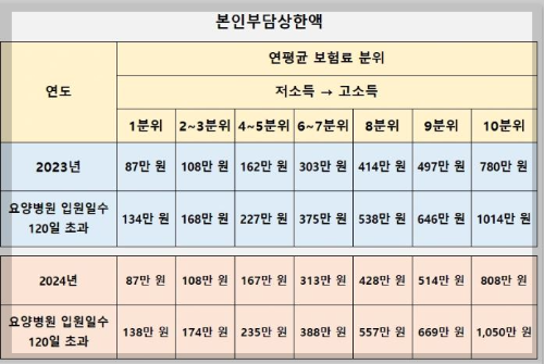 요양병원 본인부담금 2024 (국민건강보험 안내)