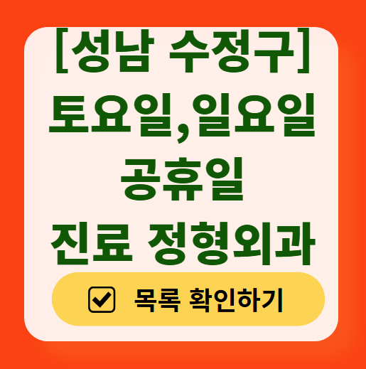 성남 수정구 주말 진료 정형외과 리스트 (토요일&middot;일요일) ❘ 공휴일 영업 병원 목록