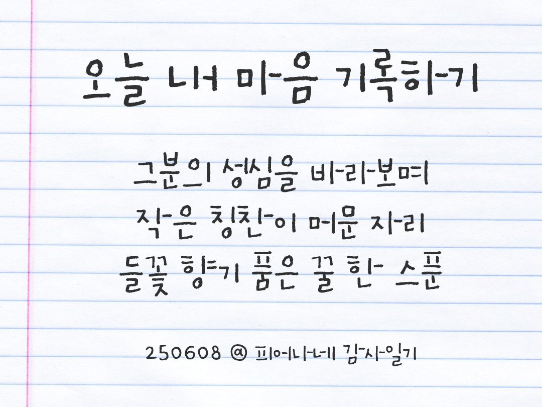 25년 6월 8일 오늘 내 마음 기록하기 감사노트, 감사를 통해 발견한 행복, 오늘 감사한 순간들 by 피어나네 감사일기
