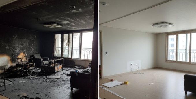 밀양 전소 아파트 청소중