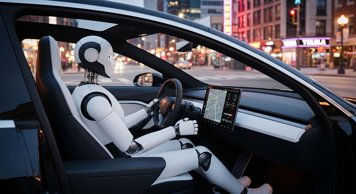 테슬라 '옵티머스' 로봇이 '로보택시' 운전석에 앉아있는 상상도