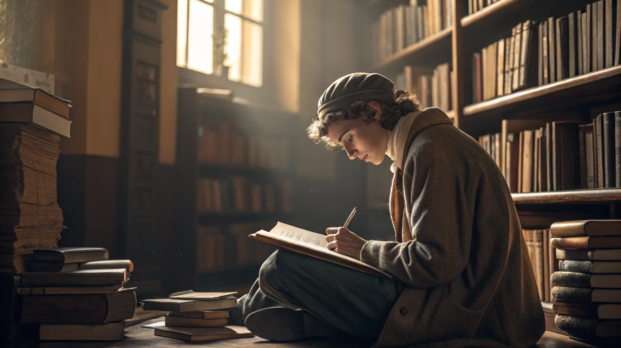 문학작품 분석중인 학생