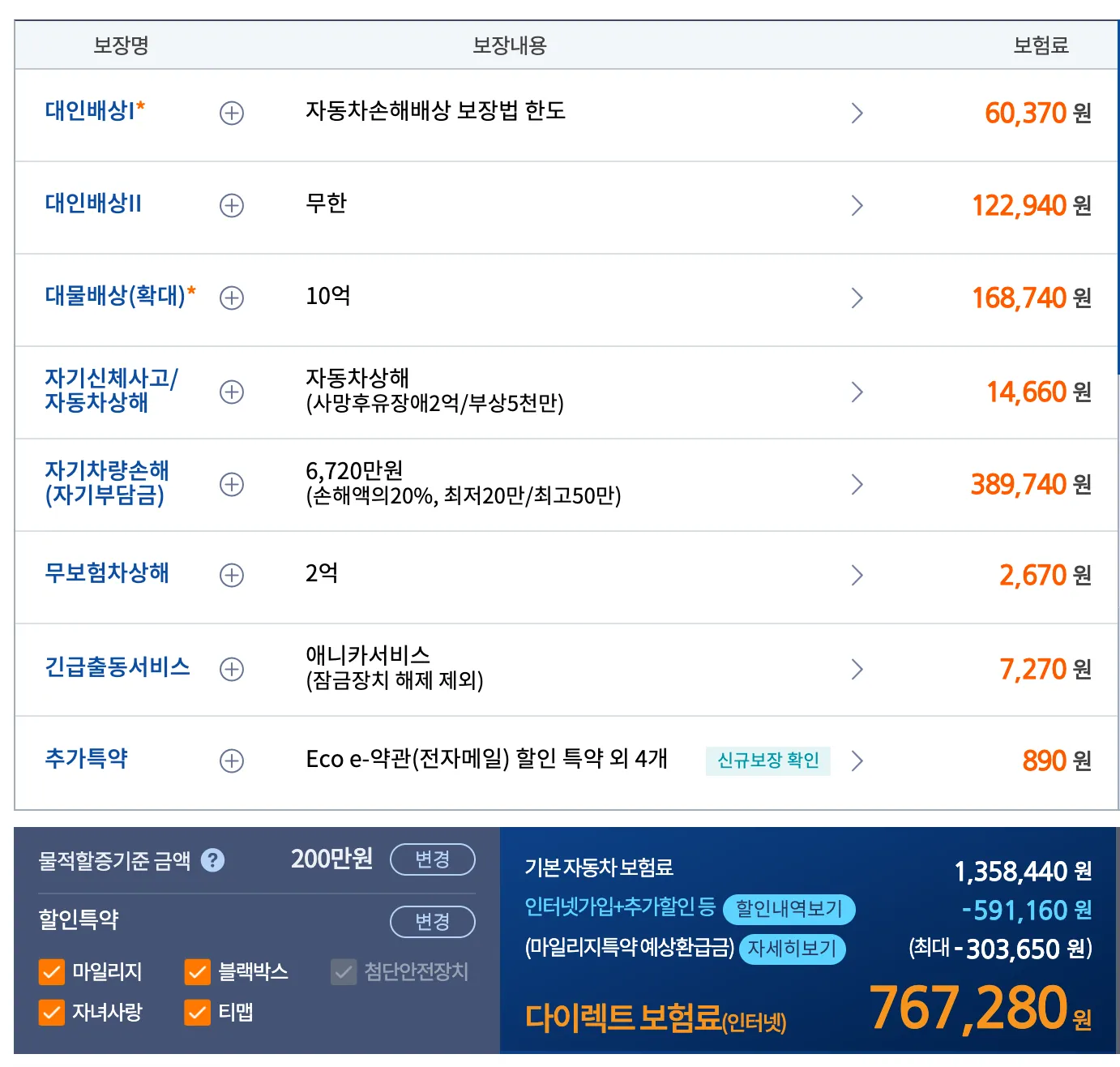 삼성화재 X1 보험료