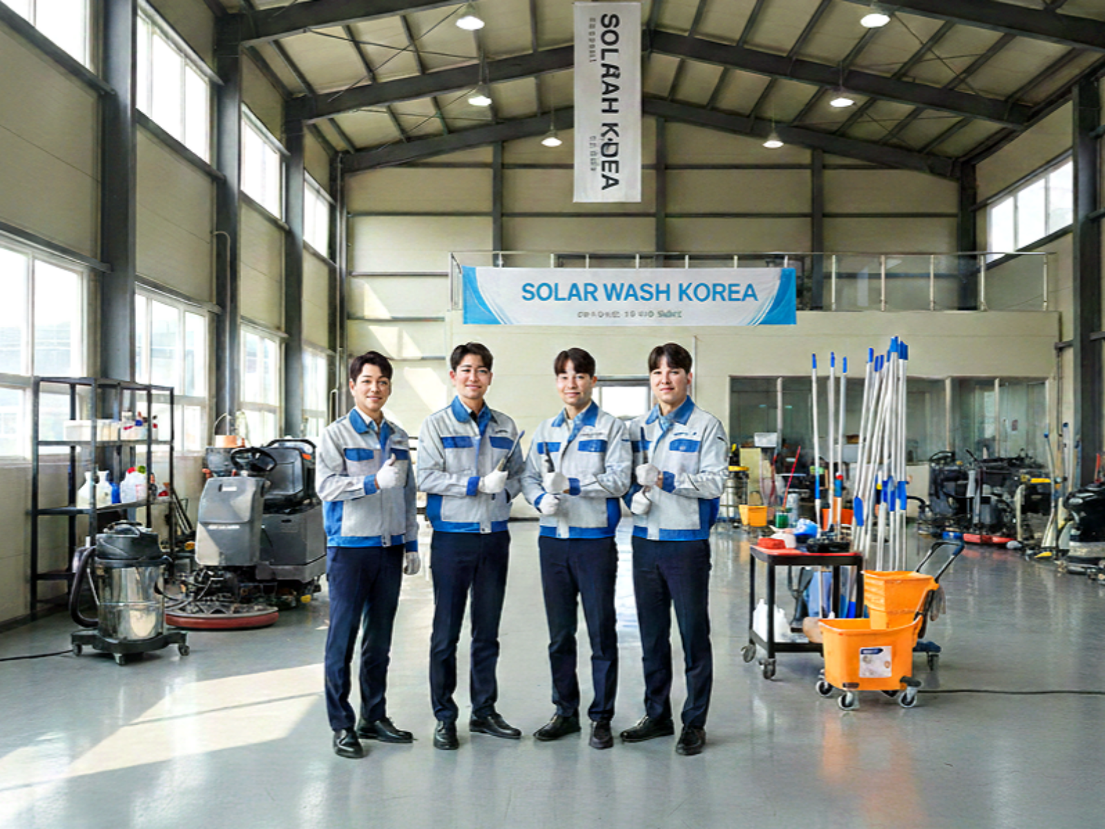 청소 사무실 내부 직원 4명의 모습