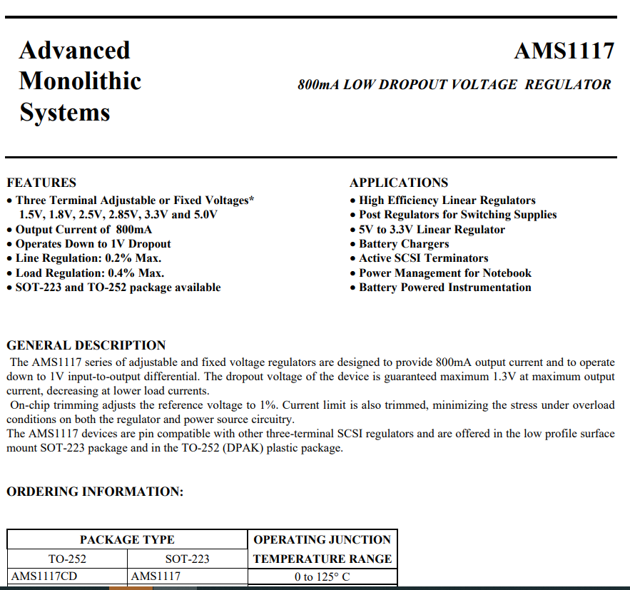 AMS1117 정전압IC PDF DATASHEET 메뉴얼 다운로드