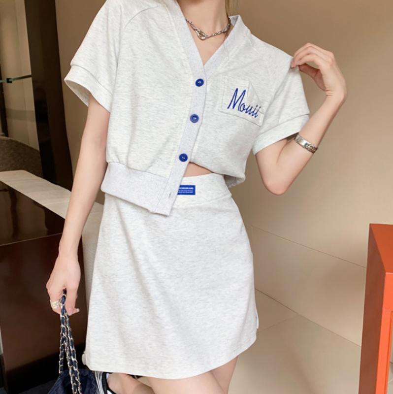 반팔가디건 숏스커트 세트 여름 스커트 가디건 투피스