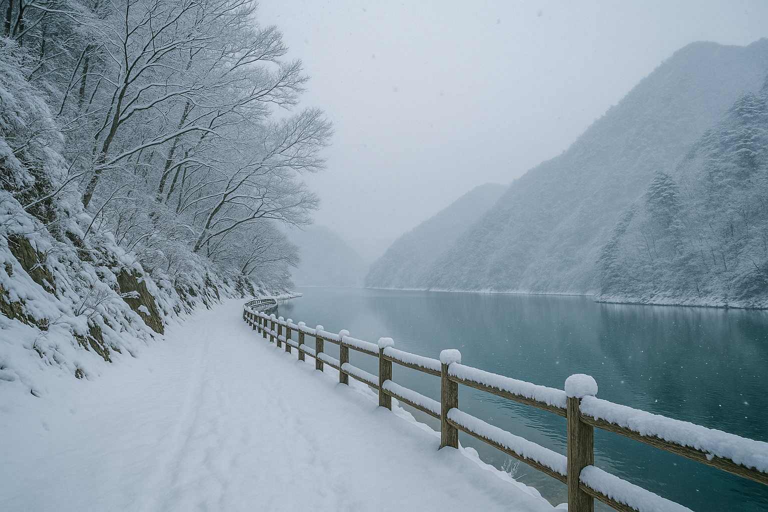 충북 괴산 ‘산막이옛길’ — 호숫가 따라 걷는 눈길 트레킹