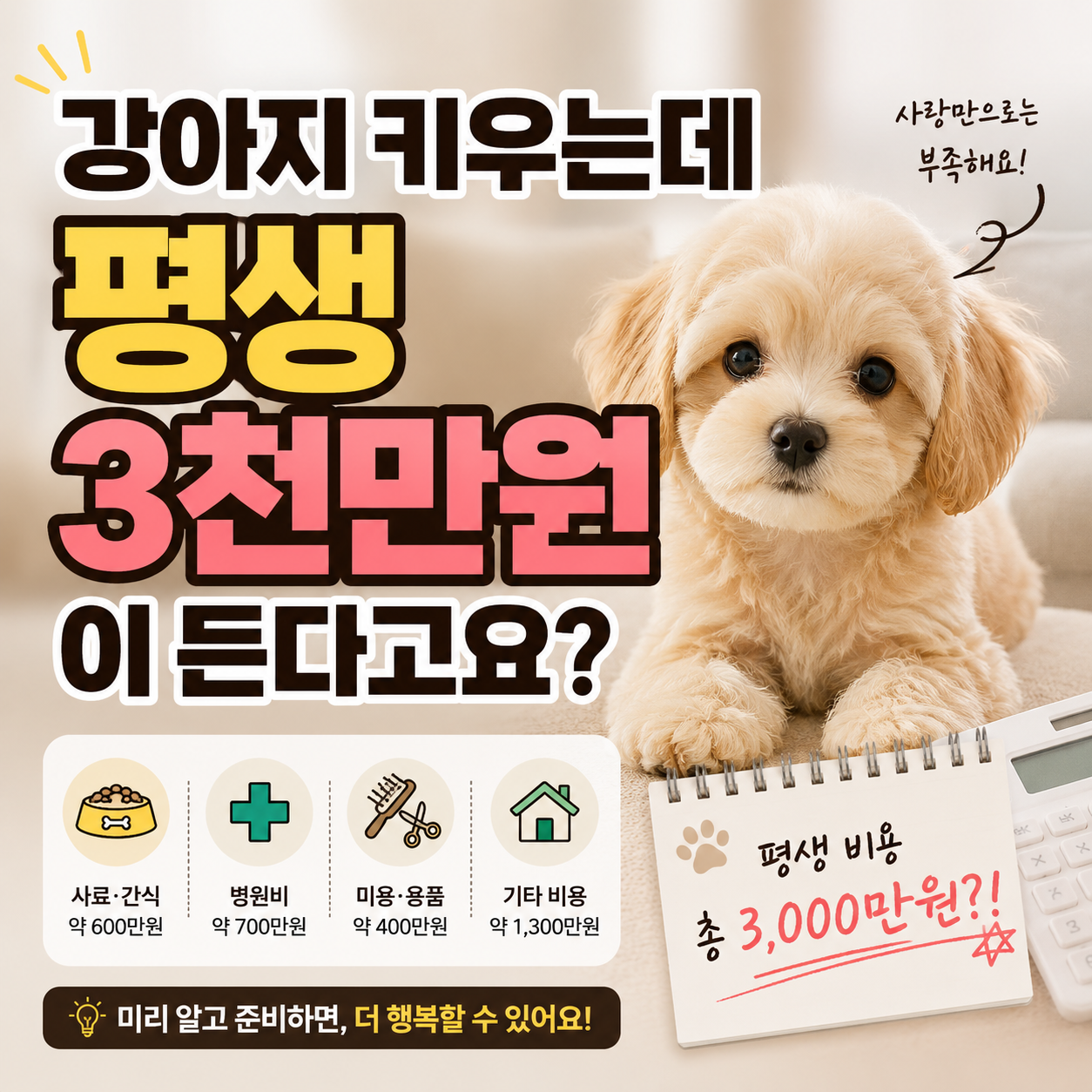 강아지 키우는데 평생 3천만원이 든다고요