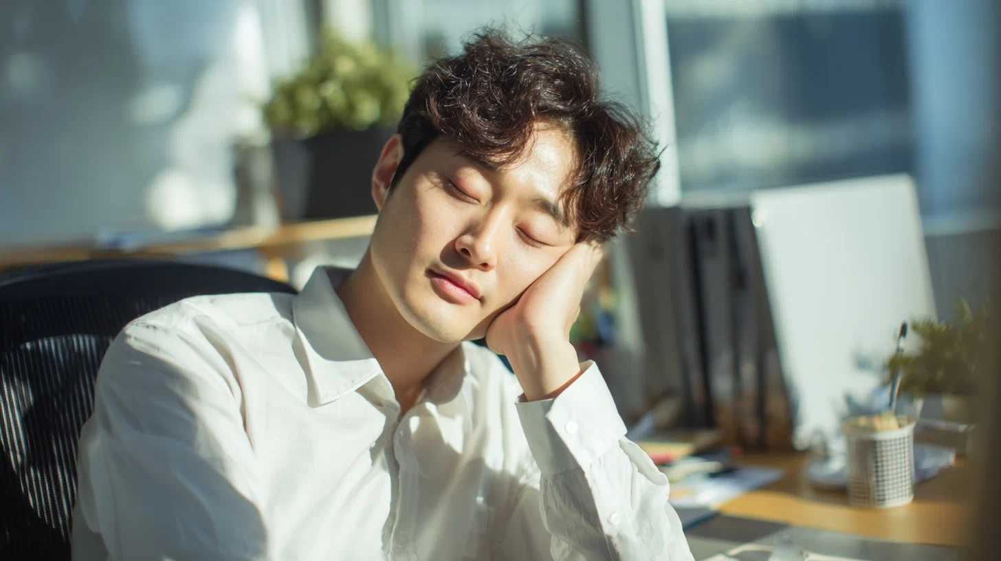 낮 시간 활동 중 졸림이 적은 편안한 표정의 사람의 이미지