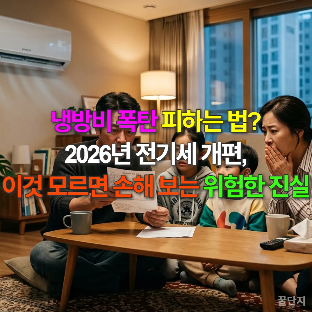 2026년 전기세 개편으로 냉방비 폭탄을 걱정하는 한국 가족의 모습