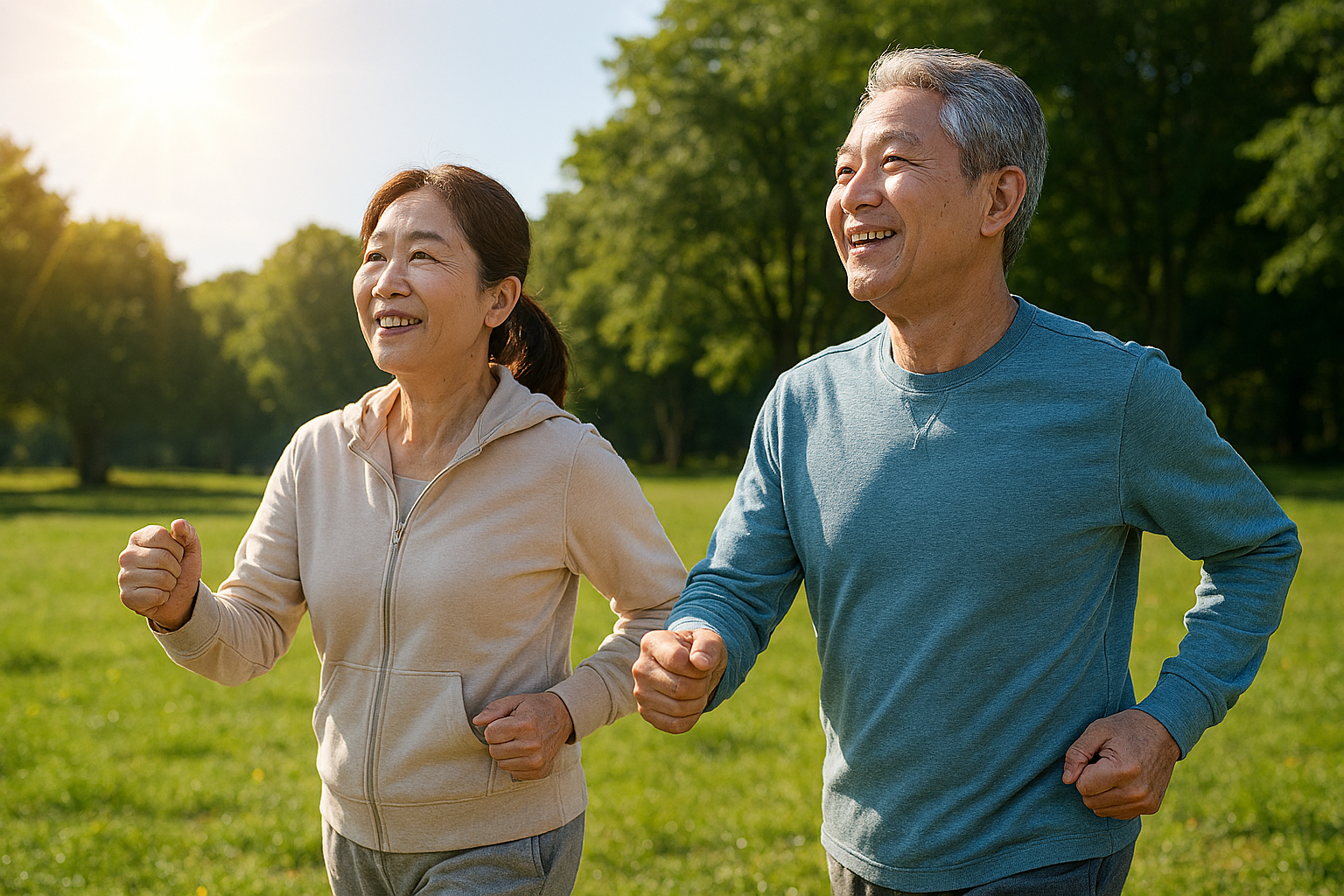 비타민 D 합성을 돕는 중장년 야외 활동 이미지