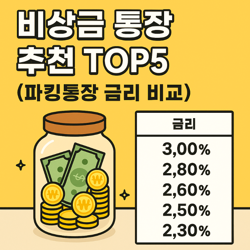 비상금 통장 추천 TOP5 인포그래픽 — 2025년 최신 파킹통장 금리 비교