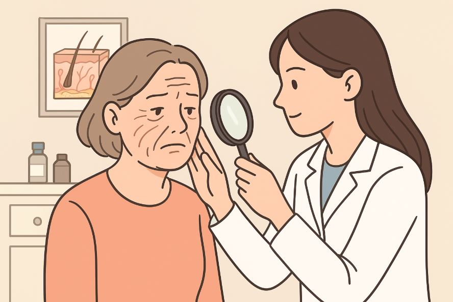 피부과에서 주름 관련 상담받는 모습 이미지