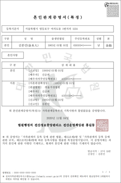 혼인관계증명서 종류