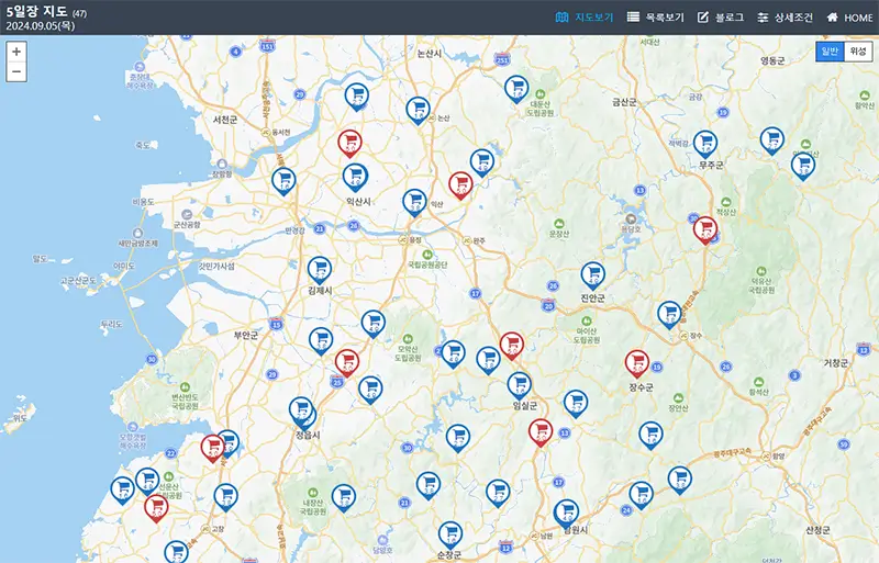 전북지역 오일장 지도 바로가기