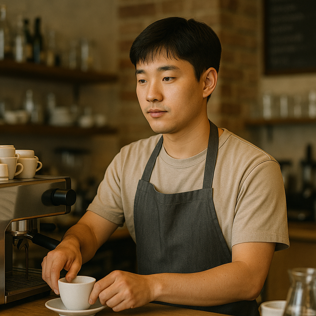 카페 또는 식당에서 근무 중인 청년 알바생 이미지