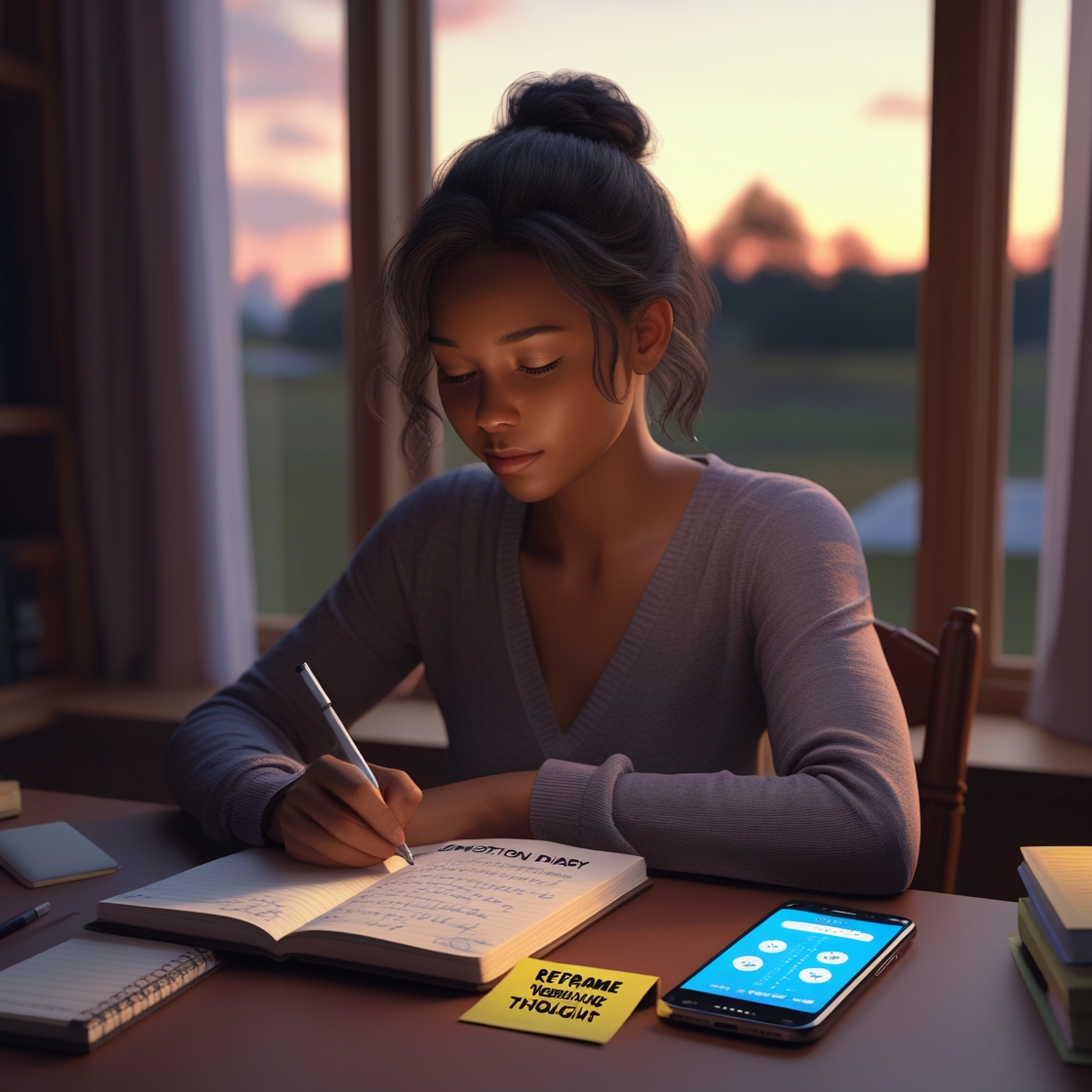 감정일기를 작성하고 있는 여성