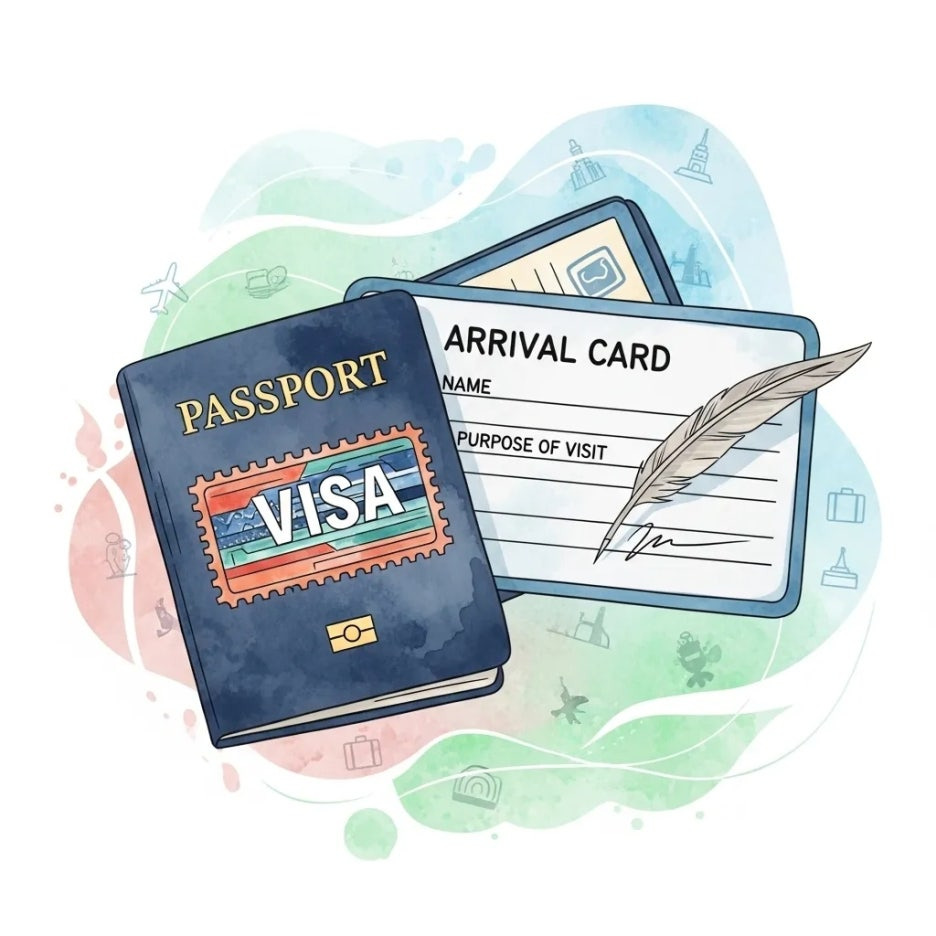 여권과 입국신고서가 함께 있는 모습