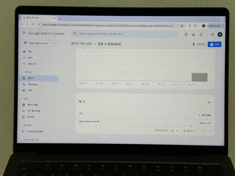 구글 서치콘솔 페이지 찾을 수 없음(404) 화면 URL 사진