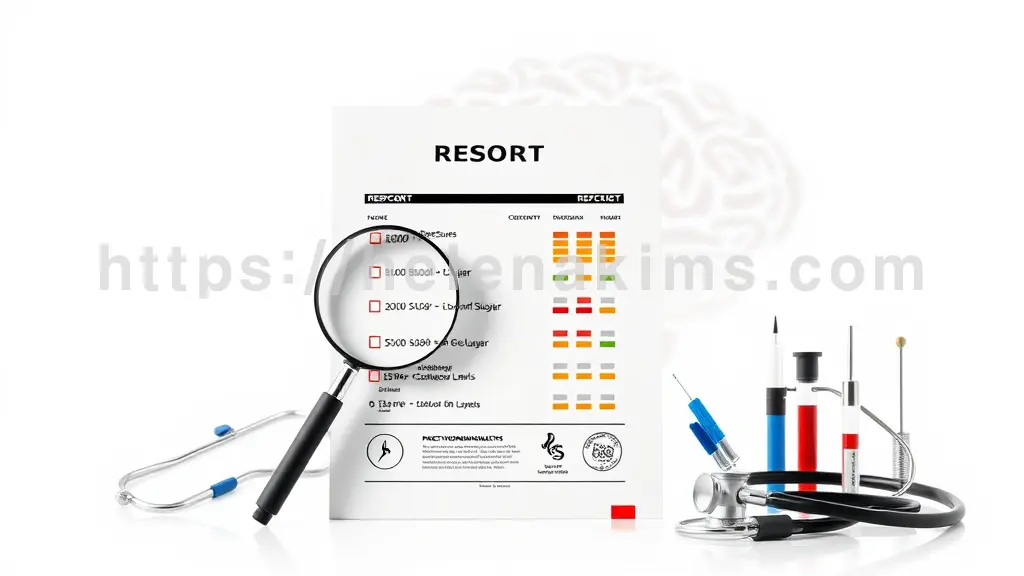 깔끔한 흰색 배경 위에 펼쳐진 의료 검진 보고서가 보입니다.