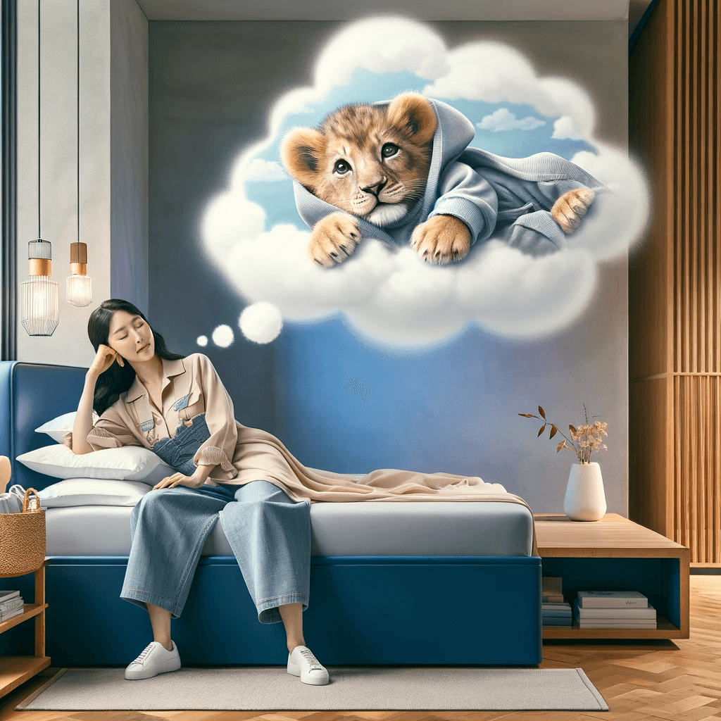 아기 사자 꿈을 꾸는 여자