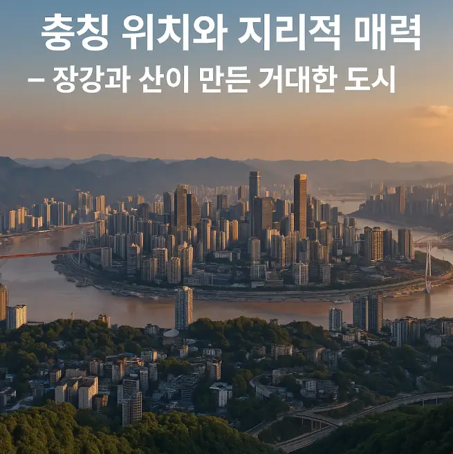 충칭의 장강과 산악지형이 어우러진 대도시 전경
