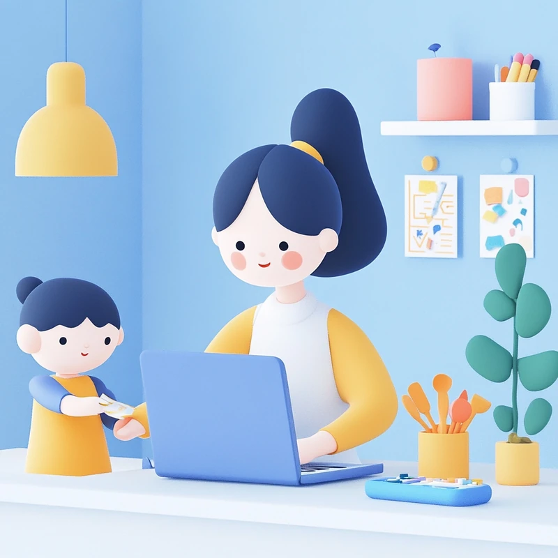 한국 가정에서 워킹맘이 노트북으로 연금ETF 투자 포트폴리오와 예금 잔고를 확인하며 민생회복지원금 효율적 활용법을 고민하는 모습으로, 재테크, 가족, 연금 ETF 투자, 민생회복지원금, 효율적 자산관리 키워드가 반영됨