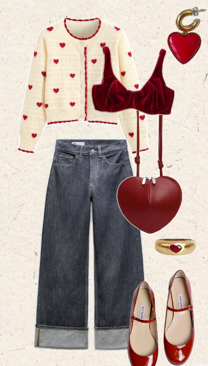 귀여운 레드 하트 프린팅 후드티 사러가기