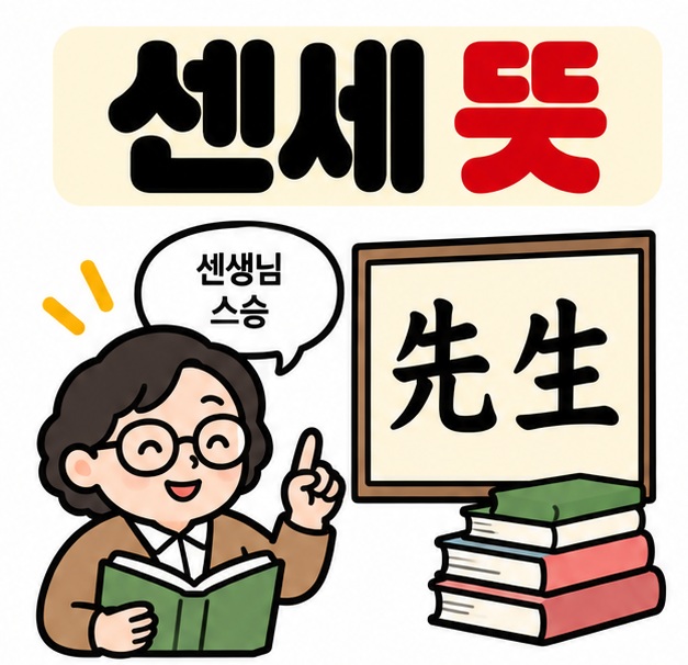 일본어 先生 글자와 말풍선 옆에 센세 뜻 문구를 크게 보여주는 대표 카드