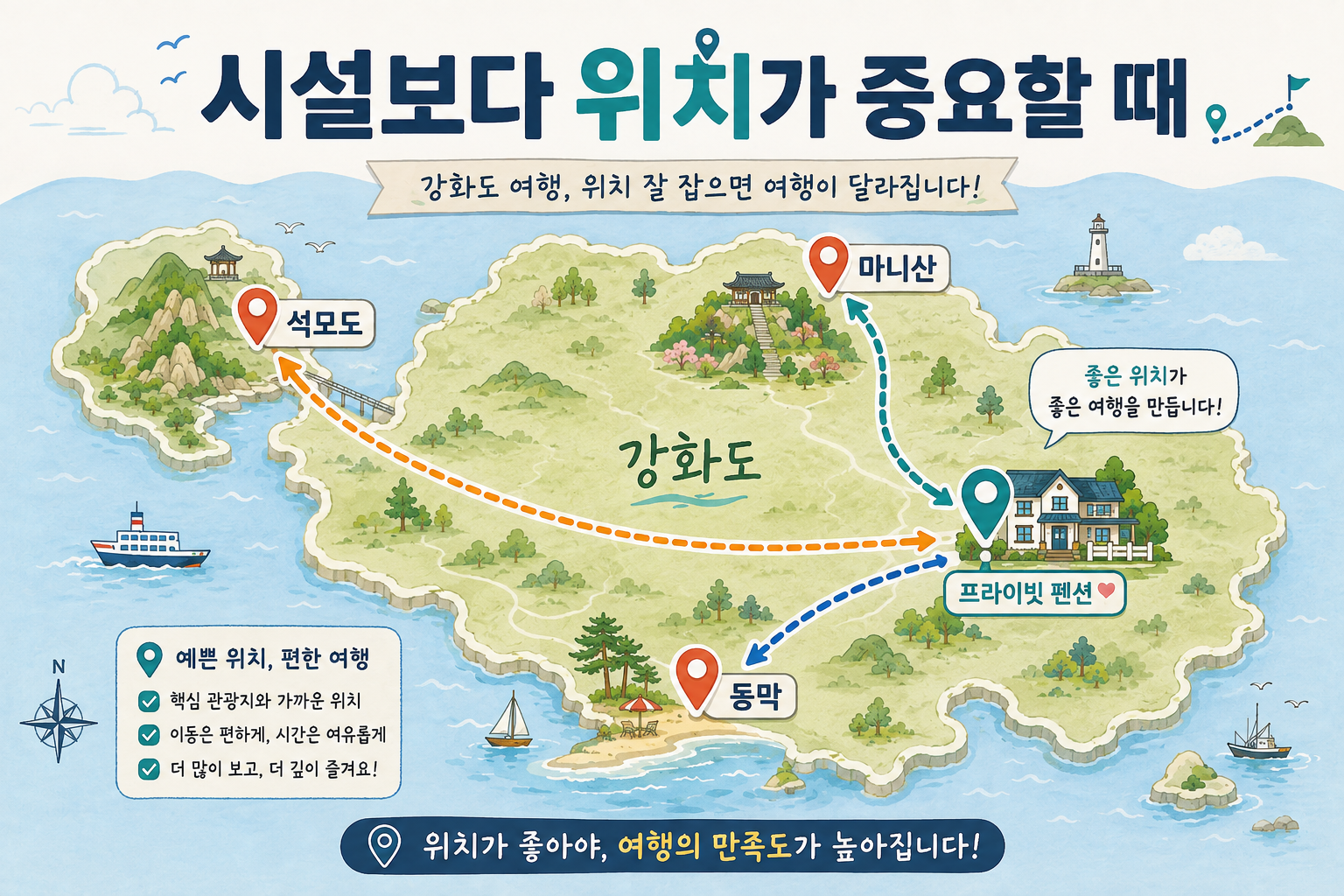 강화도 독채펜션 동막해변 마니산 석모도 여행 위치 비교