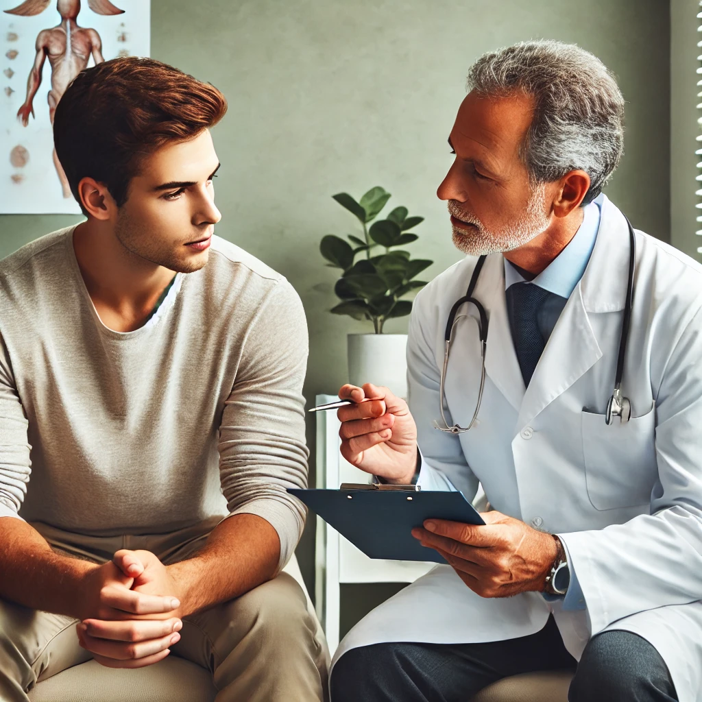 병원에서 의사가 환자에게 수술 후 주의사항을 설명하는 장면