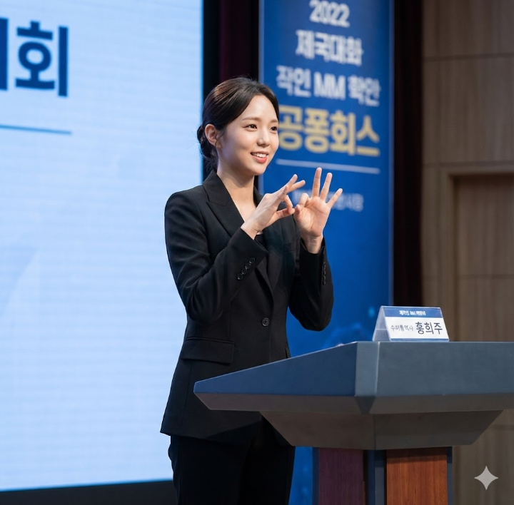 수어 통역사로 당당하게 선 희주의 모습