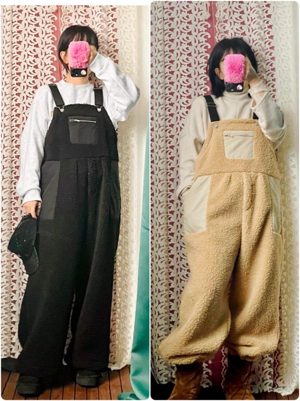 뽀글이 멜빵 점프수트(빅사이즈 오버핏 멜빵 양털 스키장) 귀여워요 2color