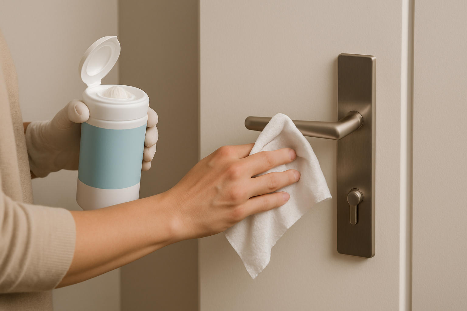 소독용 물티슈로 청소하는 이미지