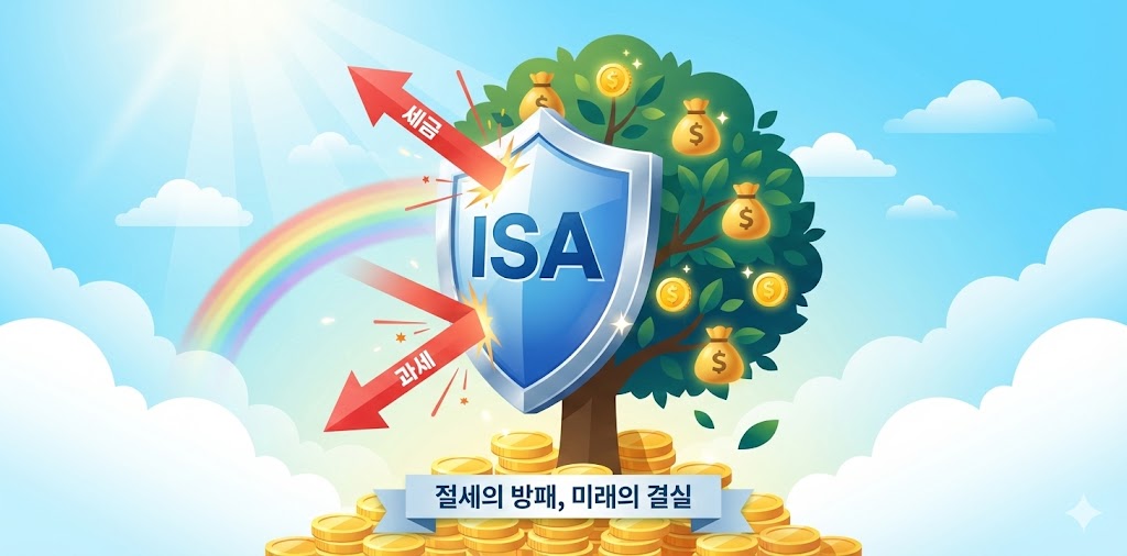 ISA라는 튼튼한 방패가 세금 화살을 막아내고 있는 희망적인 일러스트